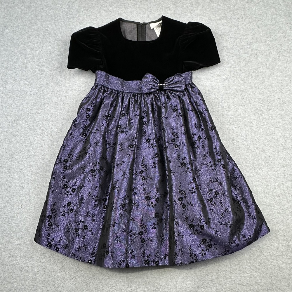 Bonnie Jean Dress Girls 6 Purple Black Velvet Holiday Party Bow USA Whimsigoth